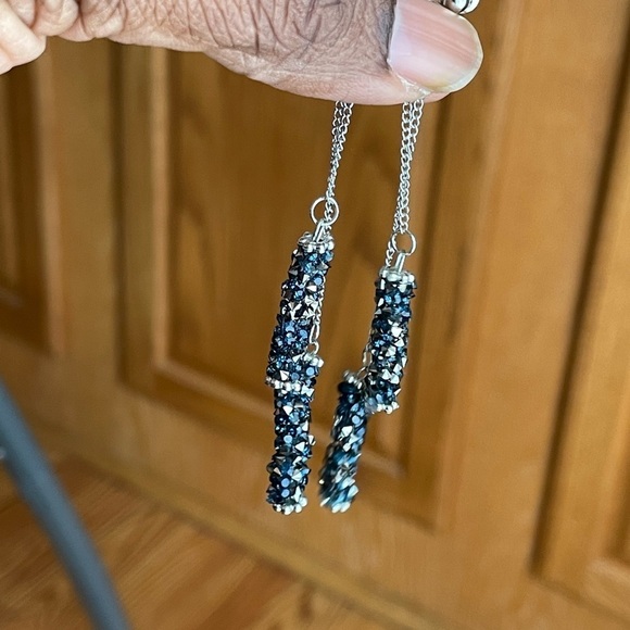 Long Tassel Earrings With Blue Crystals NWOT - Picture 3 of 5